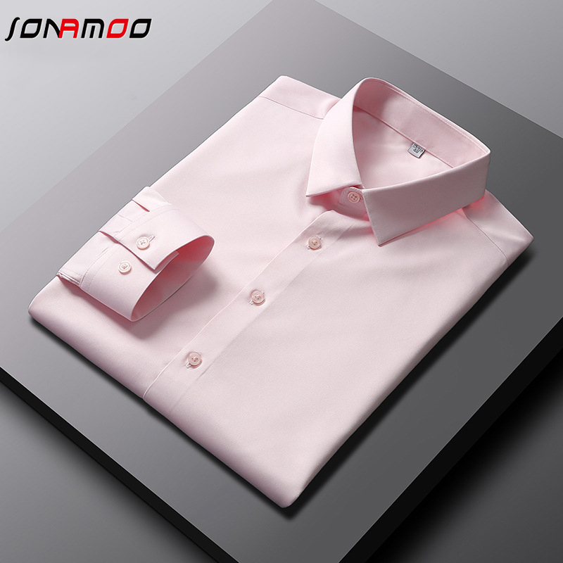 Camisa de color sólido de manga larga informal y de moda para hombre Top de negocios sin planchar y resistente a las arrugas