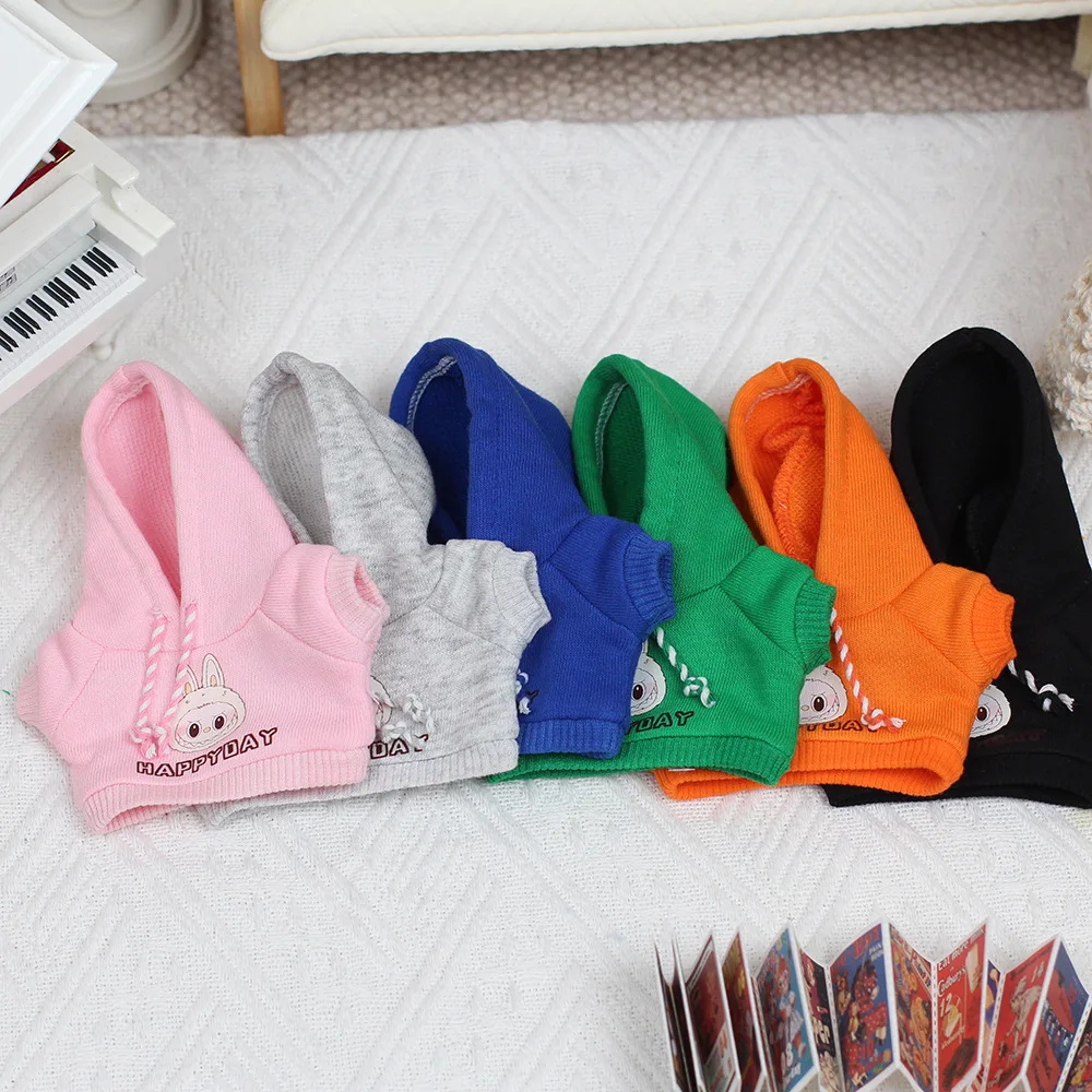 Ropa de Labubu de 17cm, sudadera con batido de corazón, ropa de muñeca Macaron Labubu