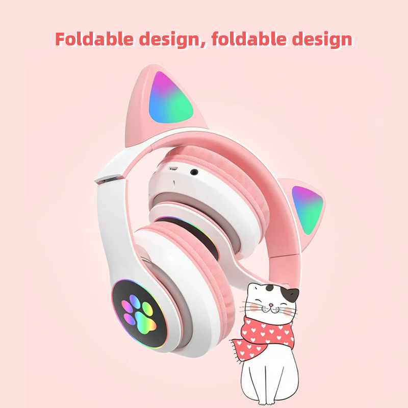 P47M auriculares inalámbricos luz de Flash lindo gato Bluetooth con Control de micrófono LED estéreo música casco teléfono Bluetooth auriculares regalo