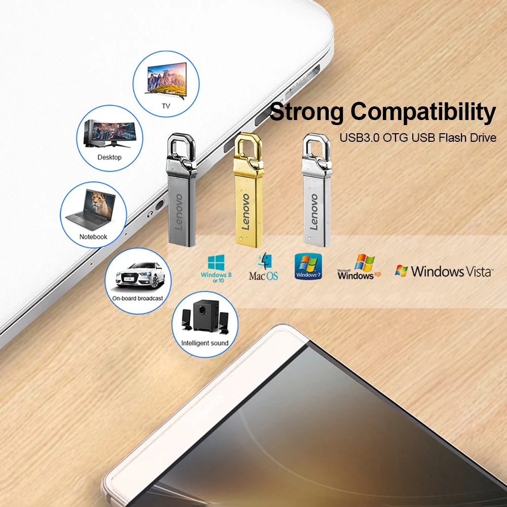 Lenovo 2TB USB3.0 Metal USB Flash Drive High Speed Pendrive 1TB 512GB Portable Usb Pen Drive Waterproof Memoria Usb Flash Disk