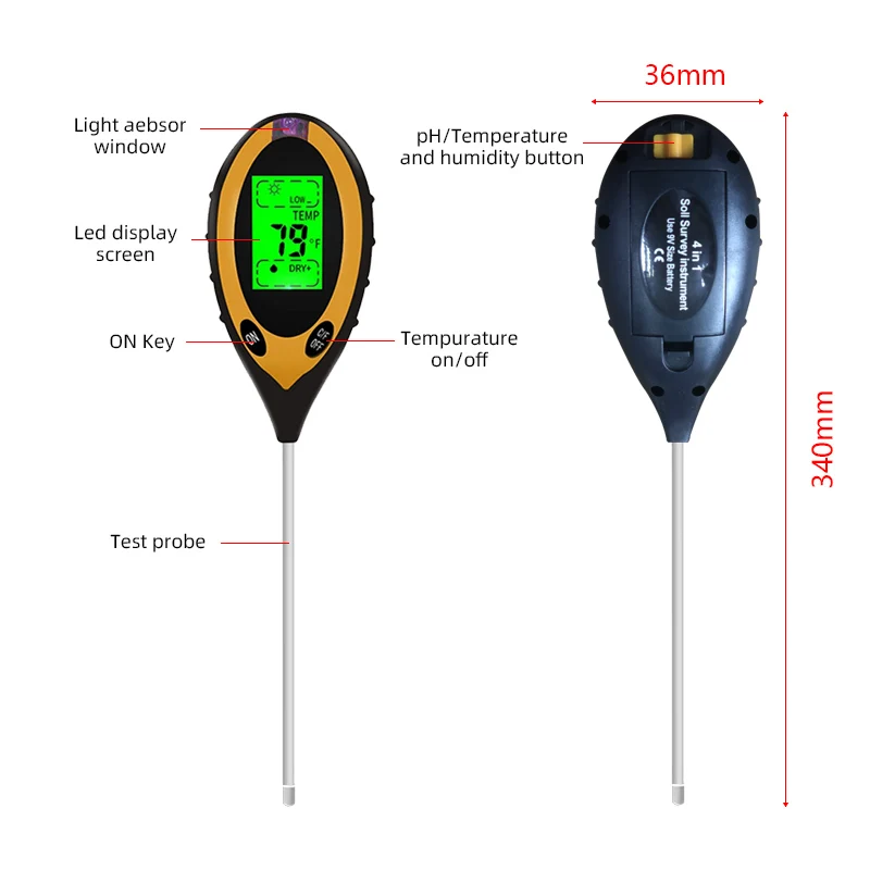 Kỹ Thuật Số 4 Trong 1 Độ PH Đất Đồng Hồ Đo Độ Ẩm Theo Dõi Nhiệt Độ Ánh Sáng Mặt Trời Bút Thử Cho Làm Vườn Thực Vật Nuôi Với Blacklight