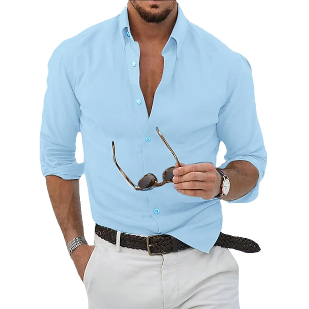 Nuove camicie di lino in cotone Top da uomo causale sciolto tinta unita maniche lunghe risvolto uomo autunno abbigliamento casual streetwear