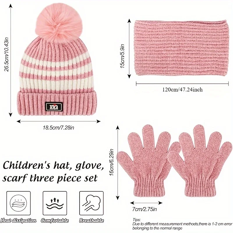 Set guanti sciarpa cappello invernale per bambini, cappello caldo con collo guanti caldi sciarpa cappello adatto per ragazze e ragazzi dai 6 ai 14 anni.