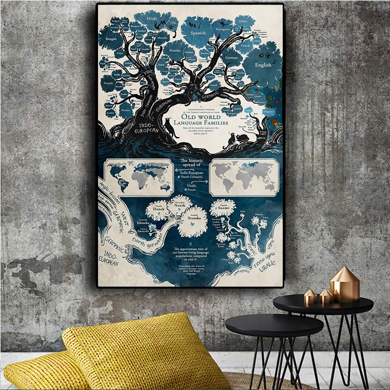 세계지도 부직포 캔버스 회화 추상 그림 빈티지 포스터 벽 장식, 100x150cm, 거실 홈 인테리어