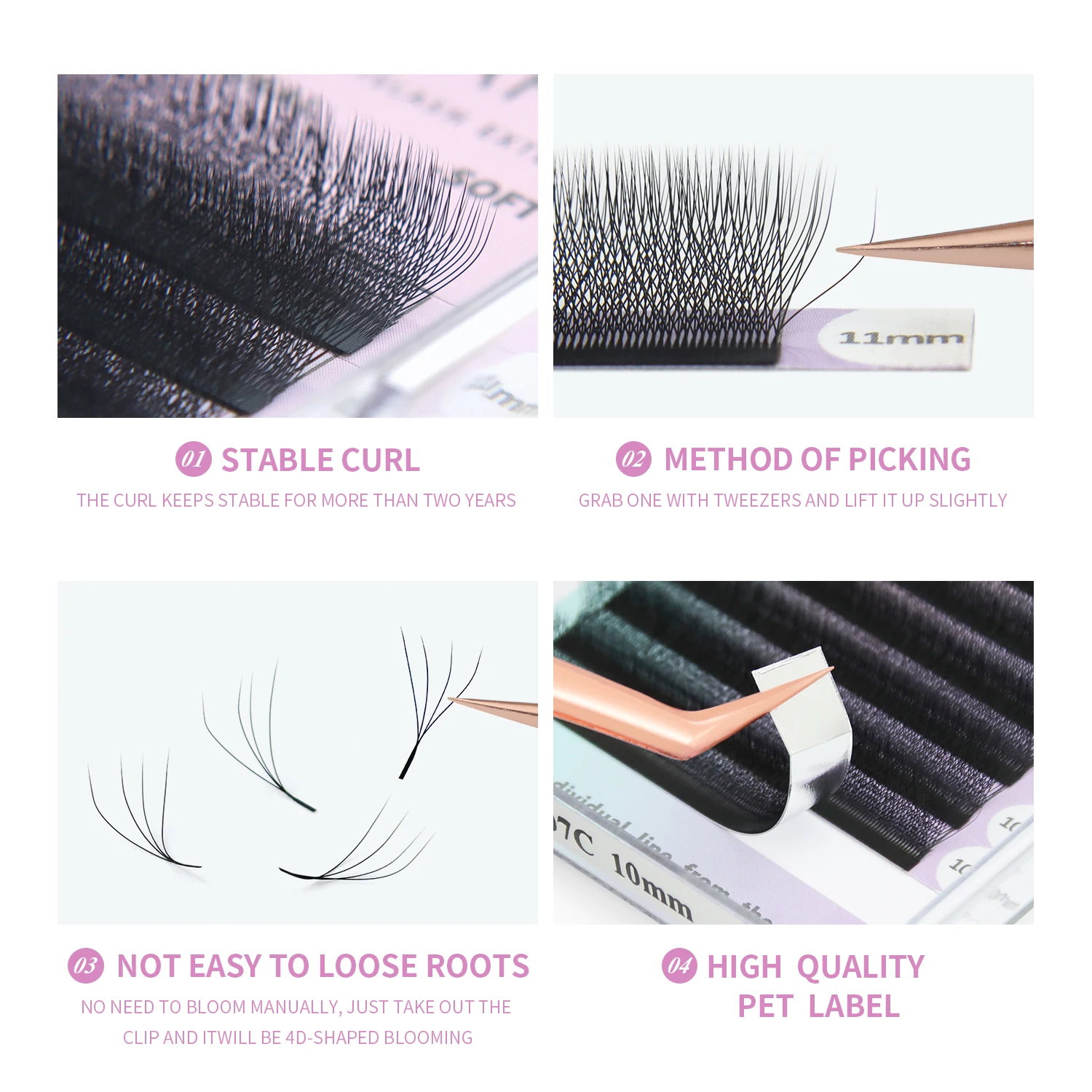 Наращивание ресниц ANNAFRIS 4D-W Готовые вееры W Объемные ресницы