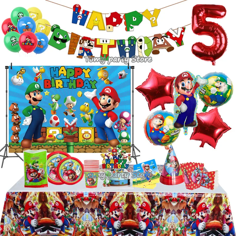 Mario Birthday Party Decoration For Kids Toy Aluminum Foil Balloons Disposable Tableware Backdrop Anniversary Event Supplies