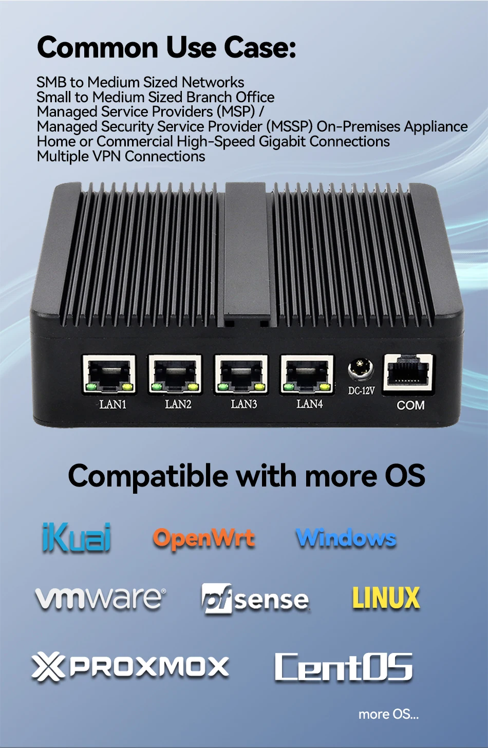 Quạt Không Cánh Mini PC Mềm Router Intel Celeron J4125 Quad Lõi 4x LAN 2.5G Intel I225V NIC Friewall Thiết Bị