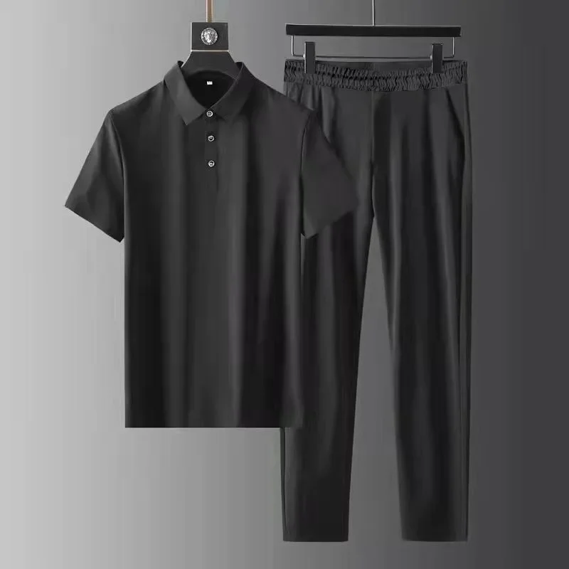 2025 sommer Neue Mode Einfarbig Atmungsaktivem Sport Anzug herren Business Freizeit Lose Größe Zwei-Stück Set M-4XL