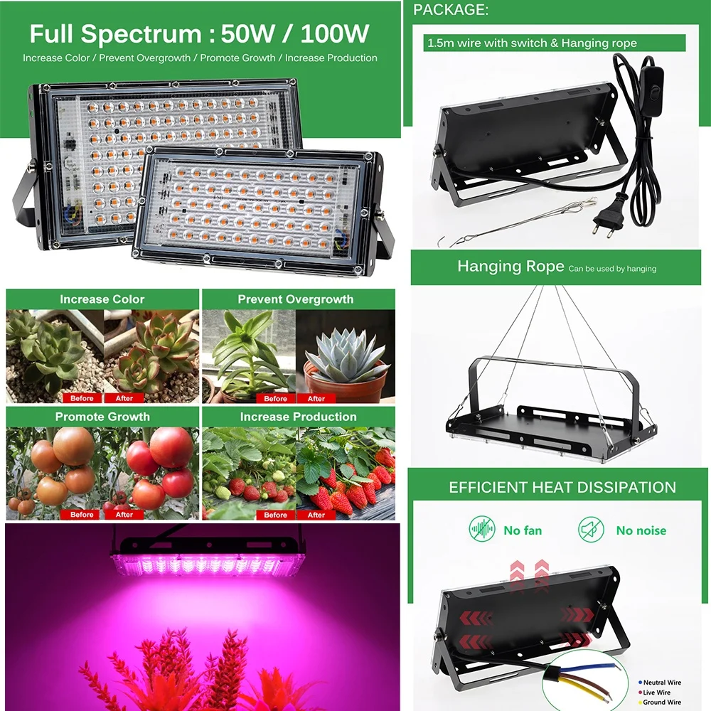LED Grow Light Phyto โคมไฟเต็มสเปกตรัมพืช Hydroponic โคมไฟ 220V LED Plant Light เรือนกระจกเมล็ดดอกไม้ Grow แสงโคมไฟ UV