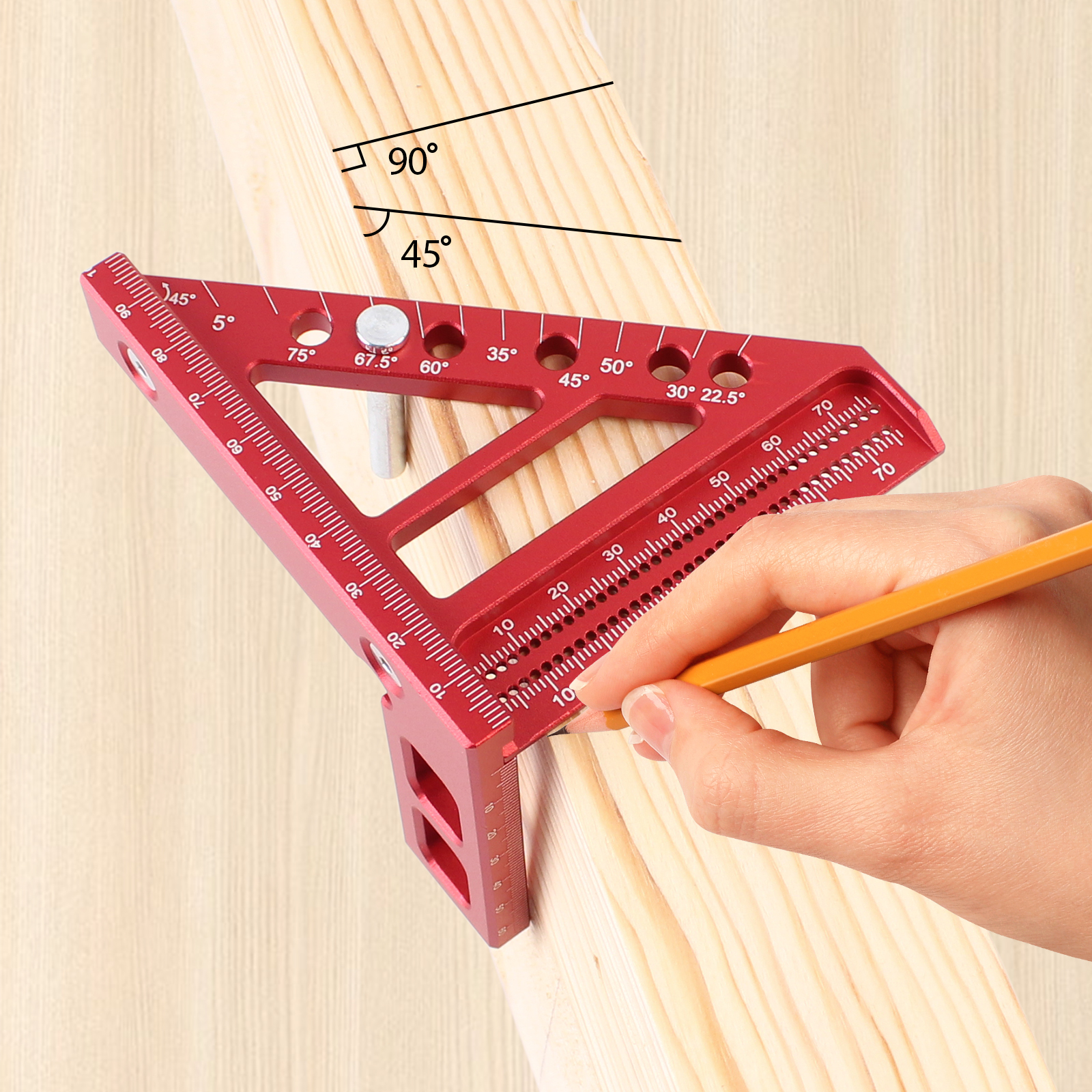 Metric/Inch Square Protractor Aluminum Miter Triangle Ruler 3D Multi Angle 45/90 Degree Layout Measuring Ruler Carpenter Square
