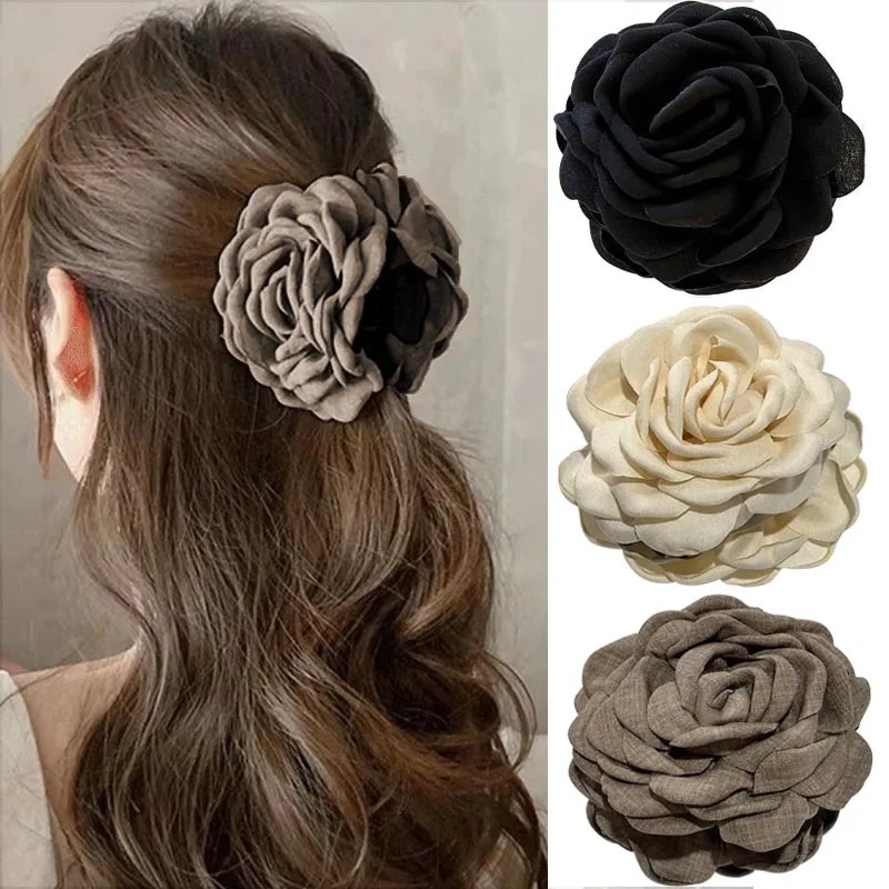Pinzas en forma de garra para el pelo con forma de rosa de tela francesa para mujeres y niñas, pasador, horquillas, pinzas para el pelo, accesorios para el cabello, regalo