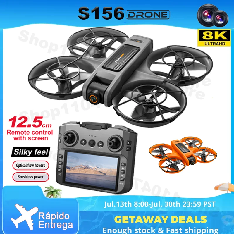 S156 Mini Drone 8K HD Câmeras Duplas 360 °   Acrobacias 5G WiFi Motores Brushless Quadcopter com Evitar Obstáculos para Crianças Adultos Brinquedos