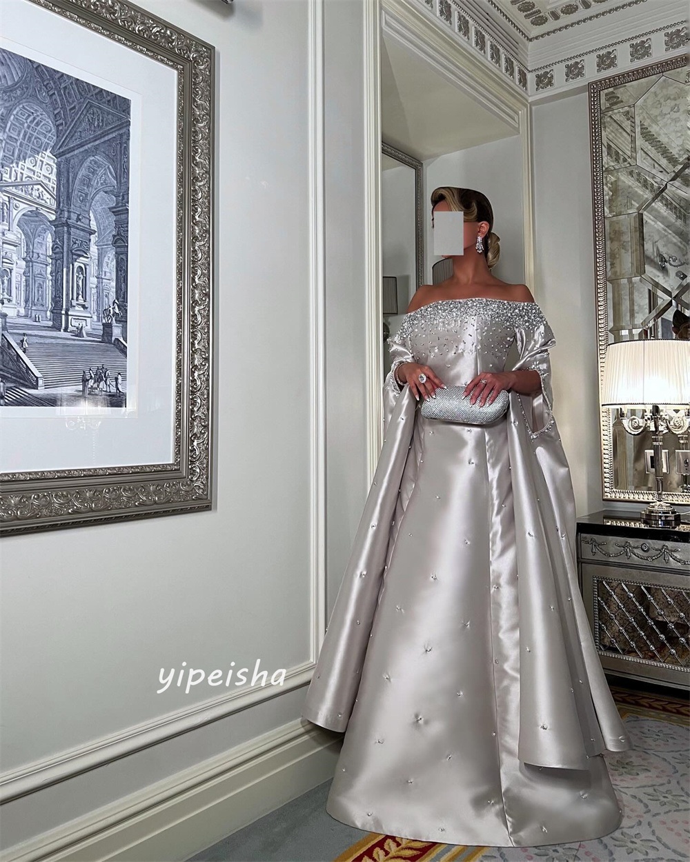 ที่กําหนดเอง Jiayigong ประดับด้วยลูกปัด Draped Homecoming A-Line Off-the-shoulder Bespoke โอกาสชุดยาวชุดซาอุดีอาระเบีย