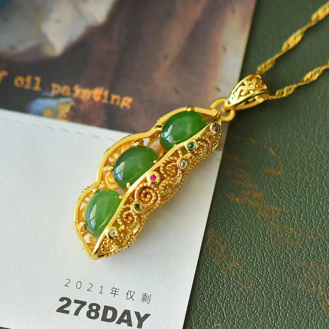 จี้ทองแดงฝังหยกเฮตินธรรมชาติจี้สวยงามสำหรับผู้หญิงจี้แฟชันเครื่องประดับอัญมณีสร้อยคอสำหรับผู้หญิง Bijoux Femmes