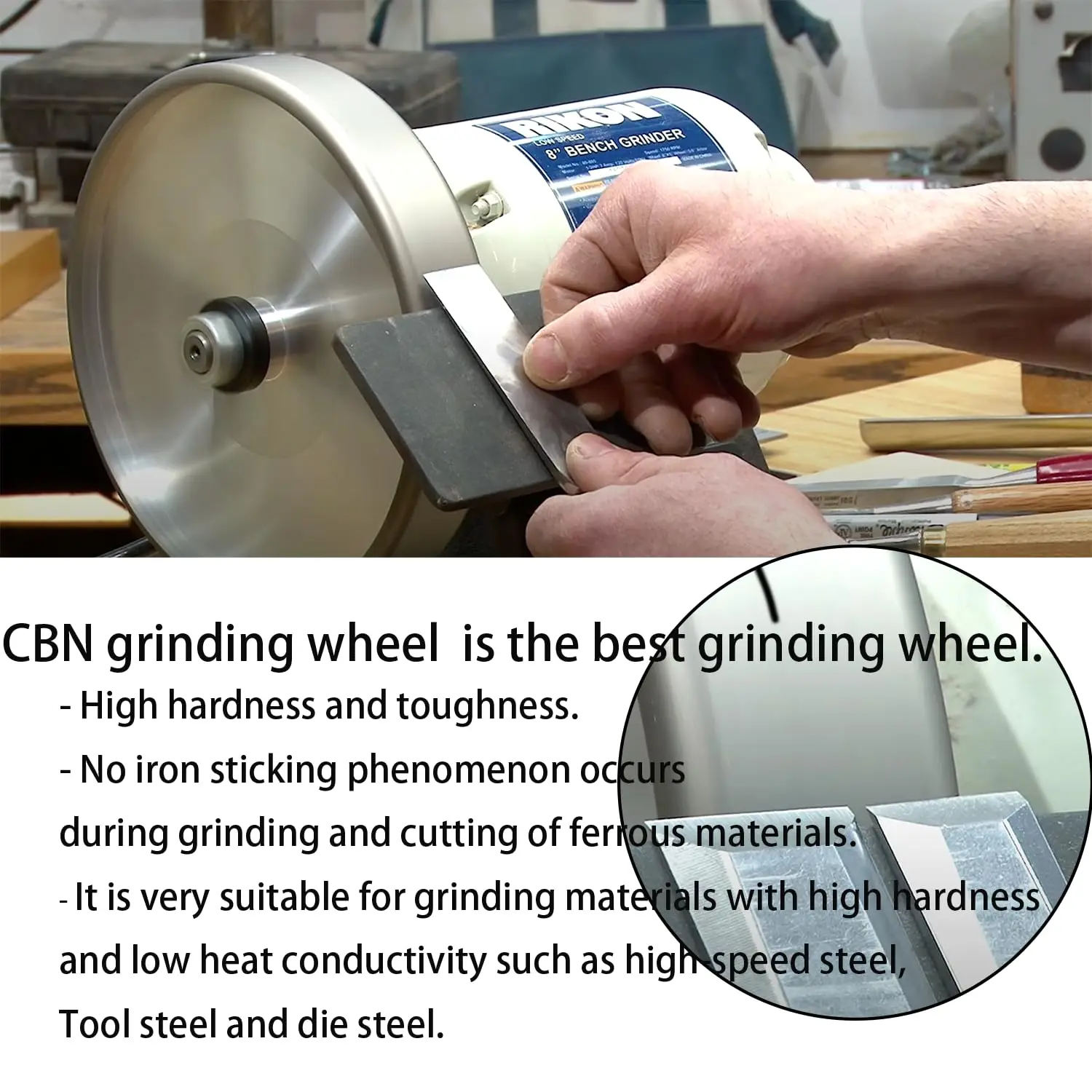 10 inch CBN Grinding Wheel , 2" Wide x 12mm Bore, for Tormek T-8 Sharpening System、 High-Speed Steel Tool