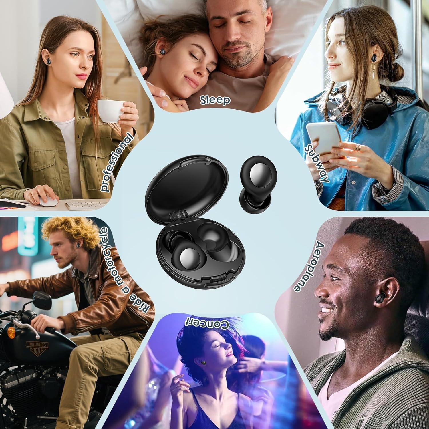 Tapones para los oídos para dormir, tapones para los oídos de silicona con cancelación de ruido de 25dB para conciertos, viajes, estudio, enfoque, protección para los oídos reutilizable