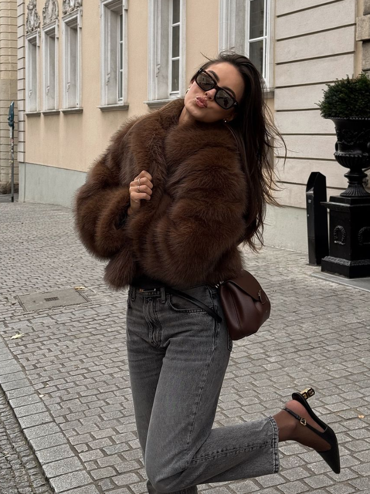 女性用単色フェイクファーぬいぐるみコート、ショートボンバージャケット、長袖アウター、暖かい冬のコート、カジュアルコート、バーガンディ、2022