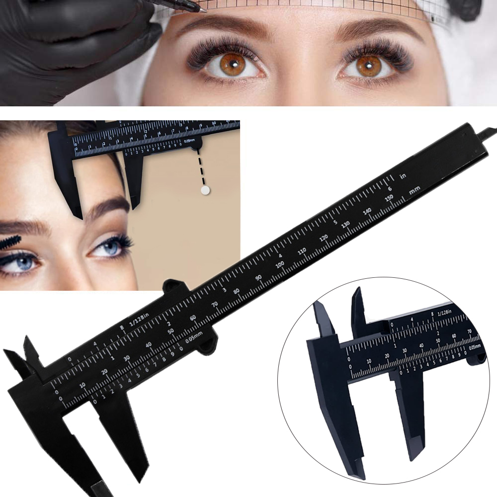 Régua de medição de sobrancelha, 150mm, mapeamento de sobrancelha, paquímetro vernier, escala dupla, régua de plástico para tatuagem de sobrancelha, ferramenta de maquiagem