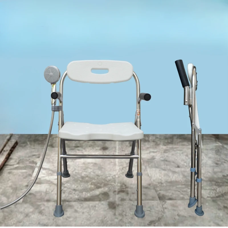 Taburete con respaldo para baño, muebles De baño, taburete plegable portátil, silla De plástico, silla De pie, cama baja De Metal