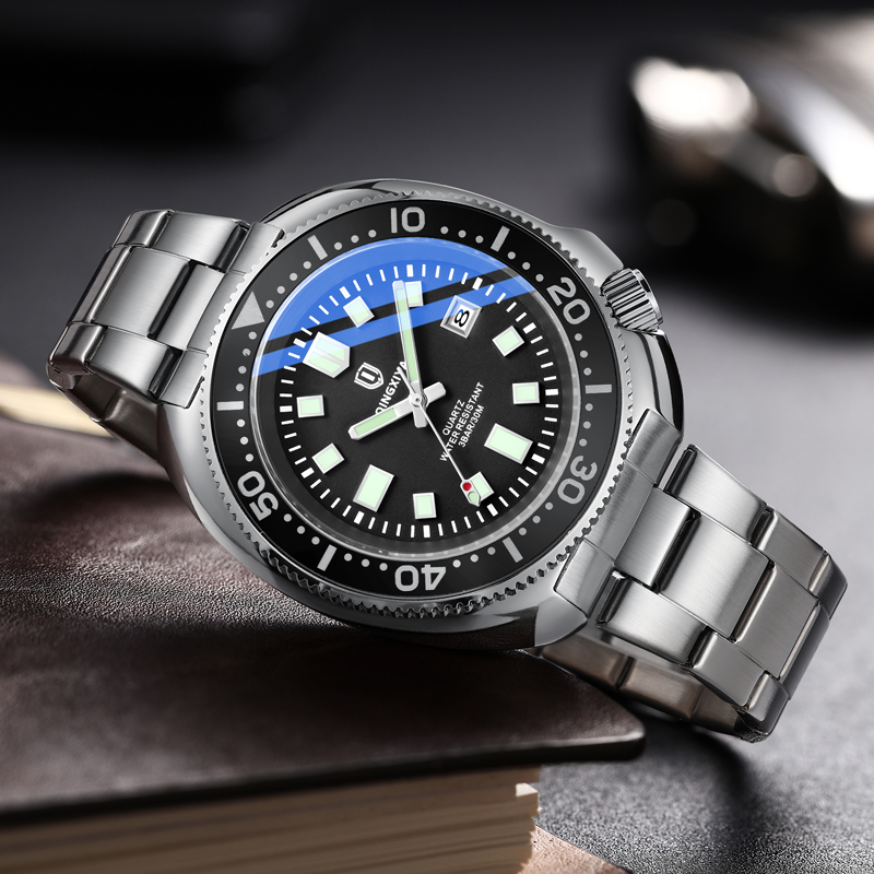 QINGXIYA-reloj de cuarzo para hombre, cronógrafo luminoso de acero inoxidable, resistente al agua, con fecha, diseño de moda, nuevo