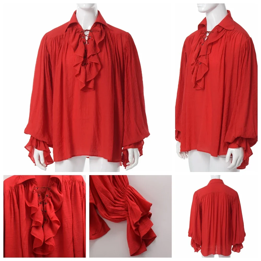 Camicia da uomo pirata Vampiro Principe Poeta Camicie Buccaneer medievale con volant Con lacci Camicetta gotica vintage rinascimentale