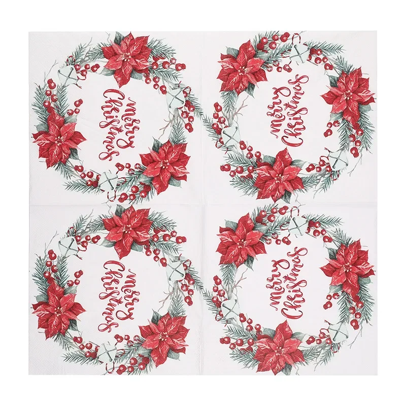 20pcs Christmas Collection Napkins Christmas Flowers Wreaths Colourful Printed Paper Placemats Butterfly Bone Bart Paper