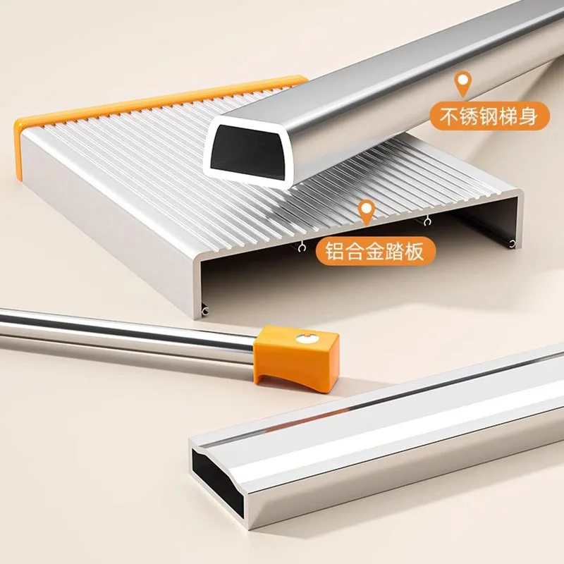 Household Ladder Folding Drying Scaffoldings Multi-functional Dual-purpose Stairs Thickened and Retractable Stainless Steel