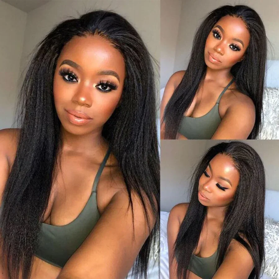 12A crudo indio rizado recto 3 mechones con cierre extensiones de cabello humano con Frontal HD Yaki mechones de tejido recto con Frontal