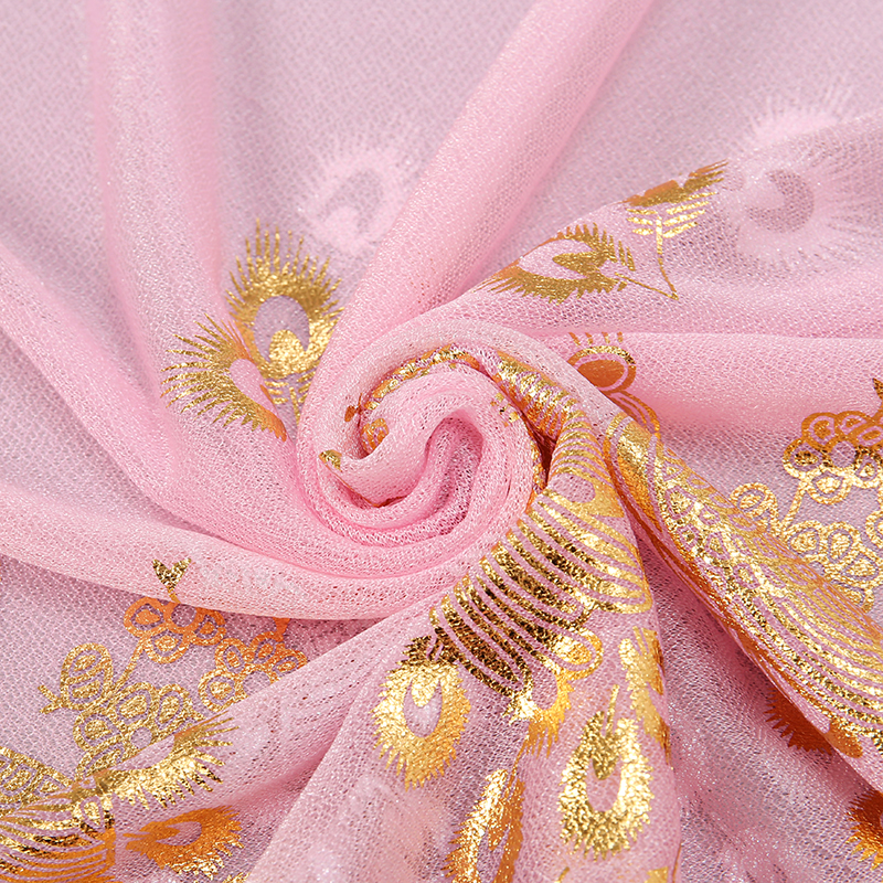 Eleganter Pfau bedruckter Hijab Gold Glitter Polyester Schal für Frau einfarbige Schals Sommer Sonnenschutz Stirnband 170*60cm