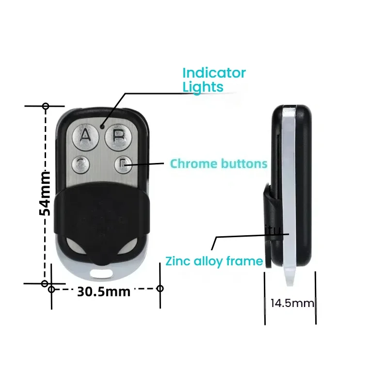 315mhz/433mhz metal quatro teclas cópia da porta da garagem controle remoto transfronteiriço controle de acesso clone controle remoto