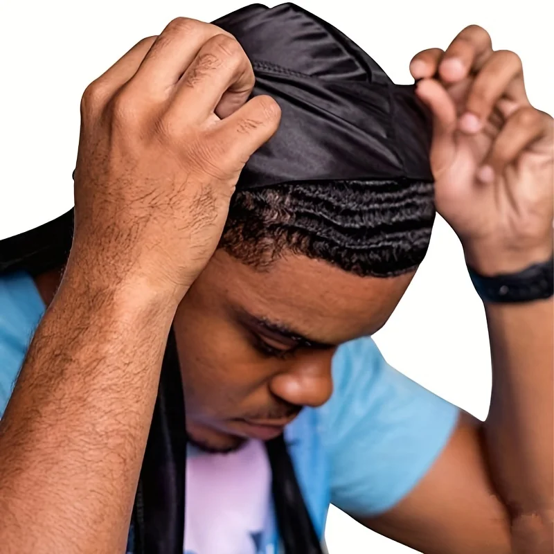 Gorro Durag de seda para hombre, Bandana sedosa Du Rag Doo Rag, gorro con ondas de cola larga