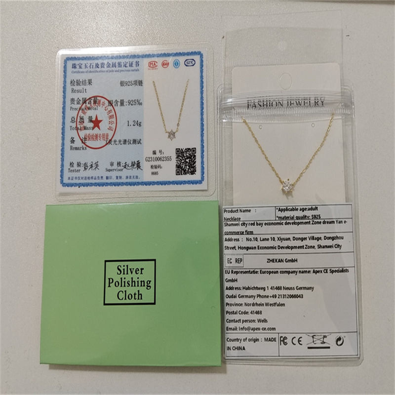 925 Sterling Silver 18k Gold-Plated Necklace With a Single Shiny 5A Zircon Collarbone Chain Suitable For Women's Wedding Jewelry