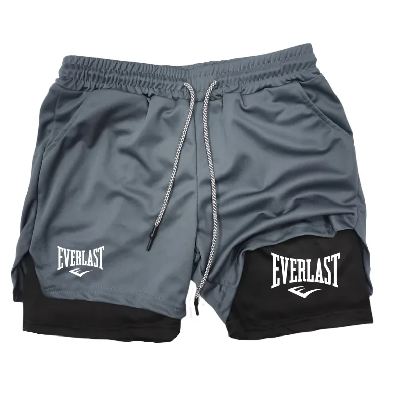 Pantalones cortos para correr 2 en 1 para hombre, pantalones cortos deportivos de dos pisos, ropa deportiva para gimnasio, pantalones cortos para entrenamiento y trotar, ropa para hombre