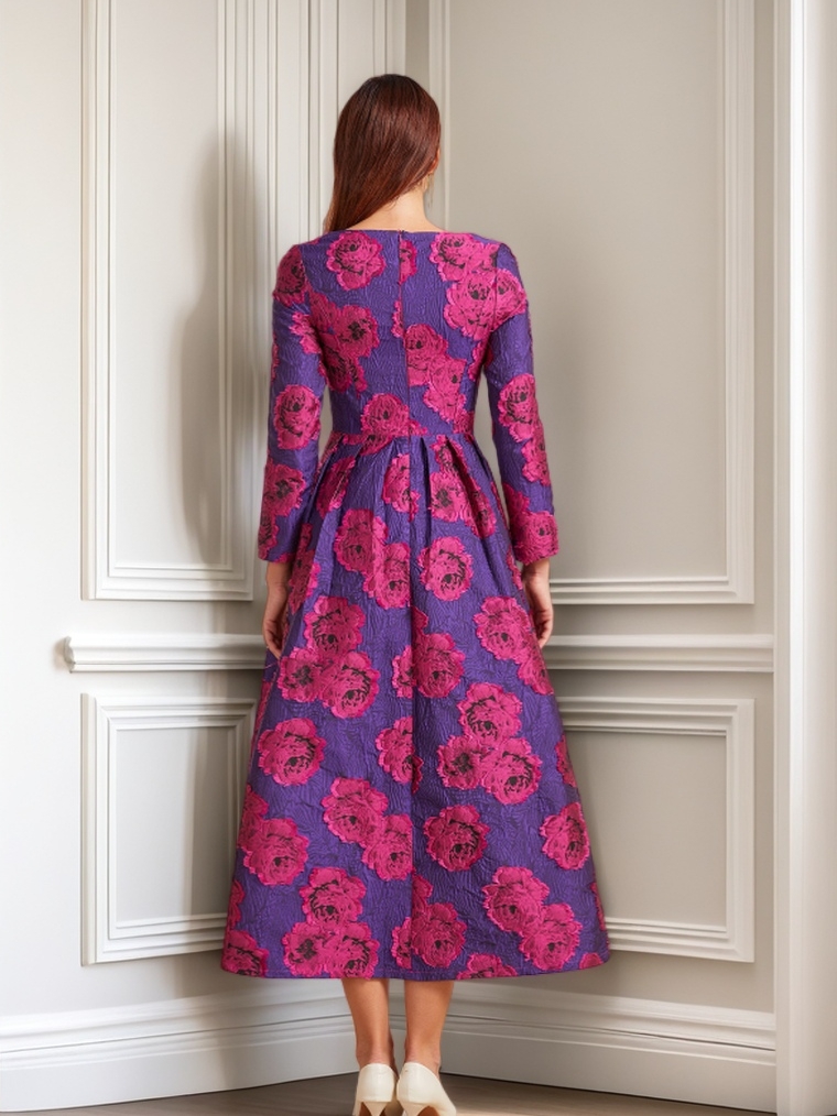 Luxe Lange Jacquard Jurk Voor Vrouwen Maxi Herfst Winter Feestjurk Boho Bloemenmode Avond Kleding Vintage Gewaad