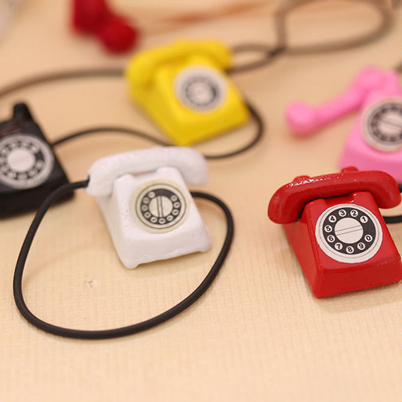 Casa de muñecas Mini teléfono Retro 1:12 casa de muñecas miniatura simulación Mini teléfono Retro modelo de teléfono decoración de muebles para el hogar