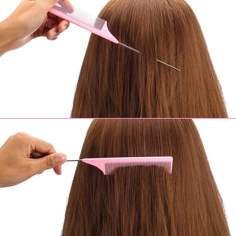 Pro cola puntiaguda salón de peluquería peinado peine antiestático cepillo de pelo aguja de acero Pin peines de cola de rata accesorios de peluquero