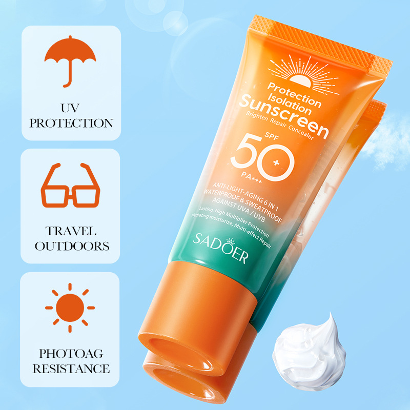 SADOER Spf 50+ Protector solar para la cara Cuidado solar de la piel Tubo dual Multi efecto PA +++ Protector solar facial Bloqueador solar