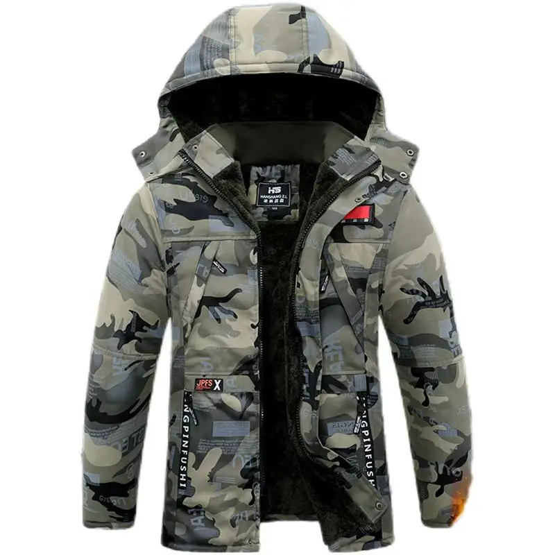 Camouflage-Daunenparkas, Jacken, 2024, Herren-Parka, Kapuzenmantel, männlicher Pelzkragen, Parkas, Winterjacke, Herren, Militär-Baumwollmantel