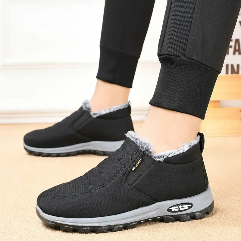 Botas de nieve de invierno para Hombre, botines informales sin cordones, zapatillas cómodas de piel cálida, Botas antideslizantes, Zapatos para Hombre 2024