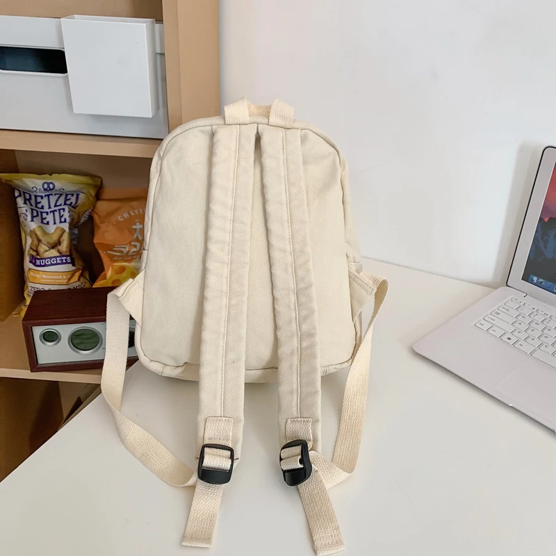 Mochilas pequeñas de lona para mujer, 100% algodón, mochilas escolares para chicas adolescentes, color morado sólido, estilo coreano, ropa informal