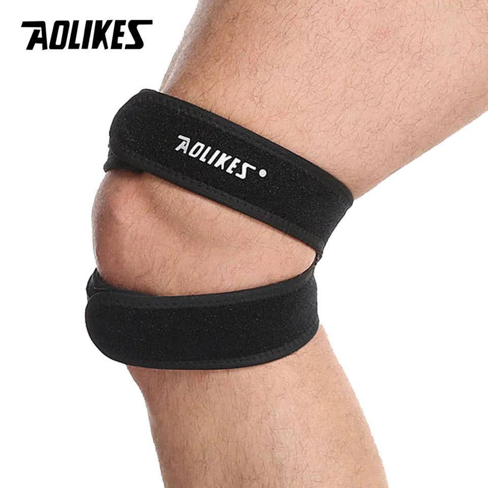AOLIKES 1PCS 가압식 무릎 랩 슬리브 지원 붕대 패드 탄성 교정기 무릎 구멍 Kneepad 안전 농구 테니스 사이클링
