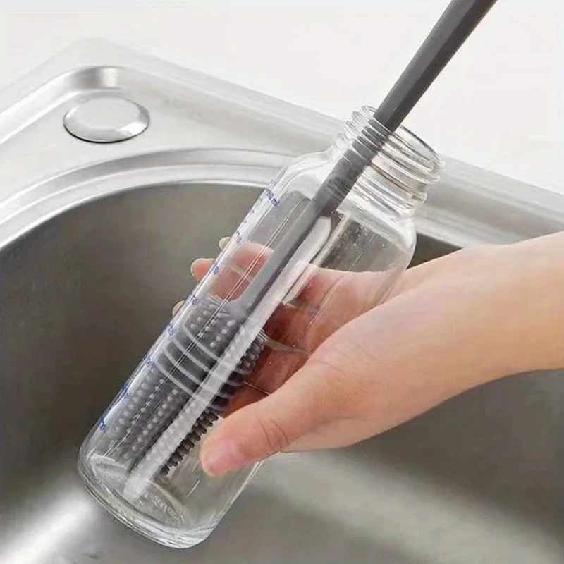 Cepillo de silicona para botella de leche, limpiador de vidrio, herramienta de limpieza de cocina, mango largo, botella de bebida, cepillo de limpieza de tazas de vidrio