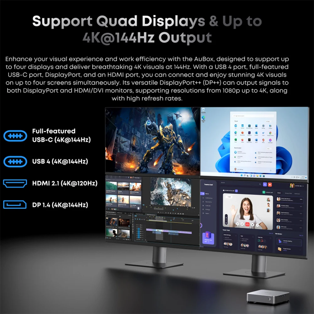 CHUWI AuBox Mini-PC AMD Ryzen 9 6900HX 16 GB DDR5 512 GB SSD Windows 11 4K 60 Hz Display AI-Link WiFi 6 BT 5.1 Erweitern Sie M.2 2T * 2