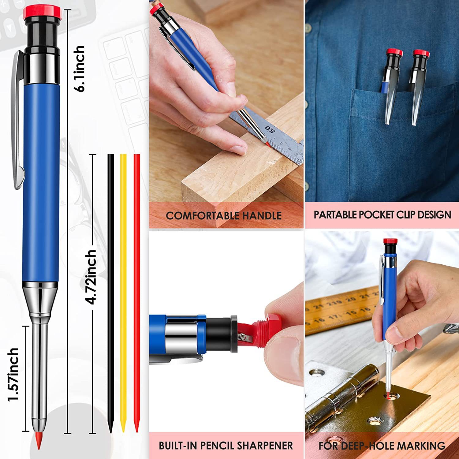 1 PC 2.8 มม.ช่างไม้ดินสออลูมิเนียมดินสอในตัว Sharpener เครื่องหมายเครื่องมือไม้หลุมลึกดินสอ