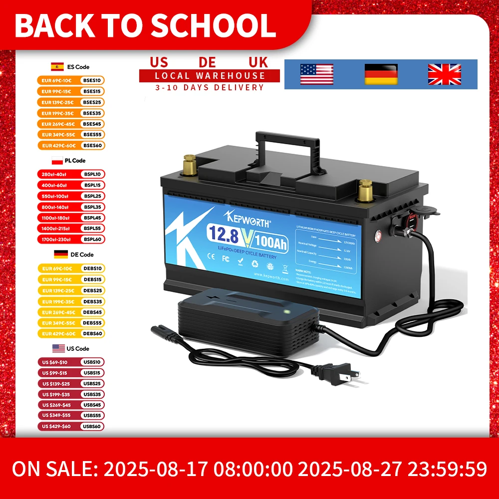 KEPWORTH 12V 100Ah LiFePO4-batterijen klasse A-cellen oplaadbaar voor buiten / thuisopslag Lithium-ijzerfosfaatbatterijen