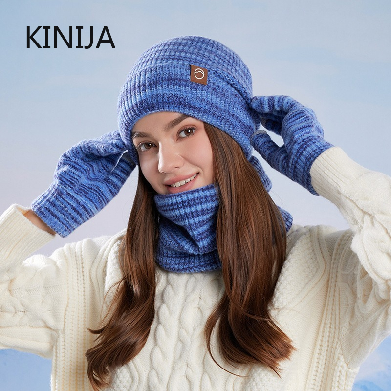Women's Knitted Hat Beanie Cap Winter Coldproof Hat Scarf Gloves Sets Outdoor Warm Windproof Hat Fit Skiing Cycling Sets