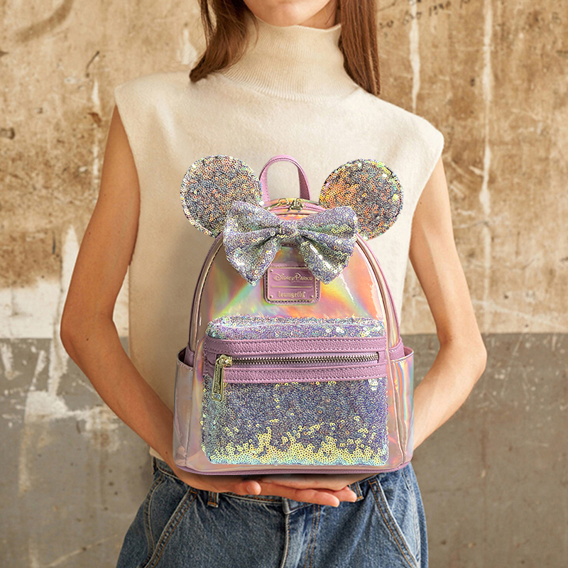 Loungefly-Sac à main de mariage Disney Minnie Mouse pour femme, mini sacs à dos à paillettes, double sangle initiée