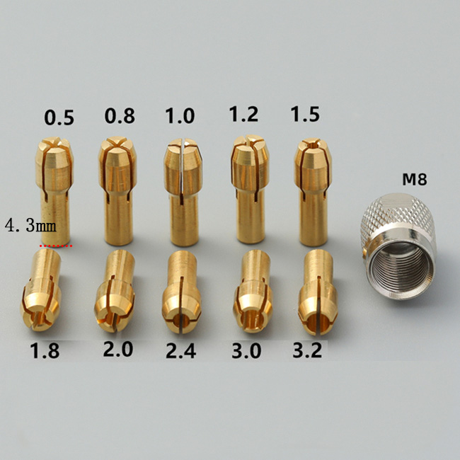 10/11PCS/lot Mini Drill Brass Collet Chuck for Dremel Rotary Tool 0.5-3.2mm Brass and Nut for Dremel Accessories Set