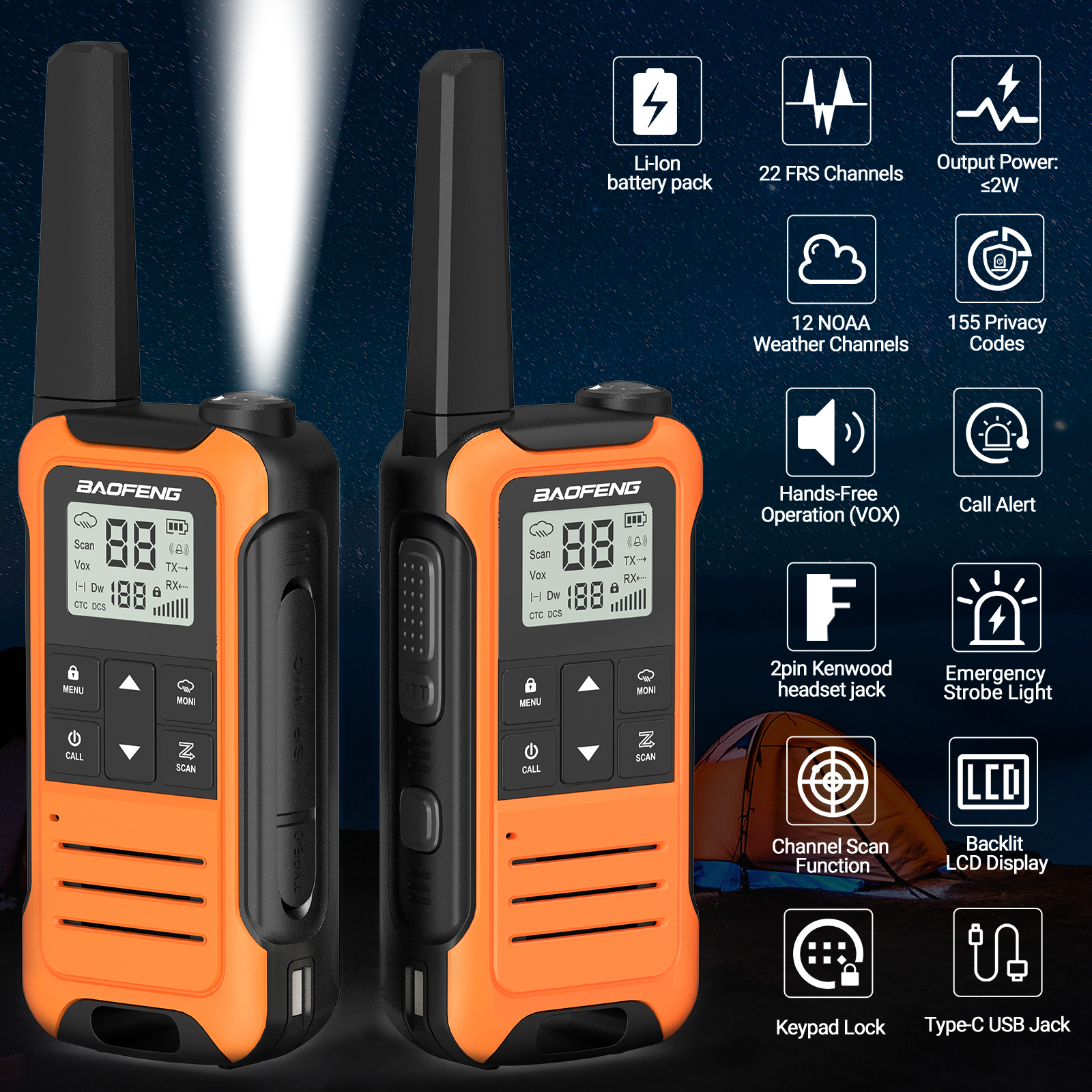 2PCS Baofeng F22 Walkie Talkie แบบพกพามินิวิทยุสื่อสาร Profesional PMR446/FRS Talkie Walkies Transceiver วิทยุ