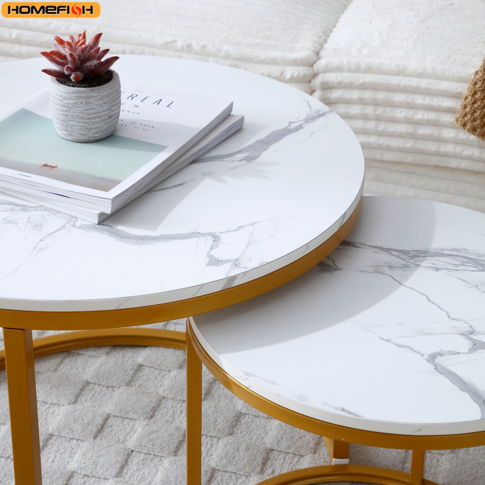 2Pcs Coffee Table Round 2 in 1 End Side Table Desk Nordic Marble Glass Home Sofa Tables Living Room Luxury Side Tables 60CM/80CM